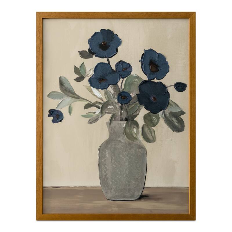 NADAAL STUDIOS Kaelith Framed Painting, Serene Floral Acrylic on Canvas with Solid Wood Frame