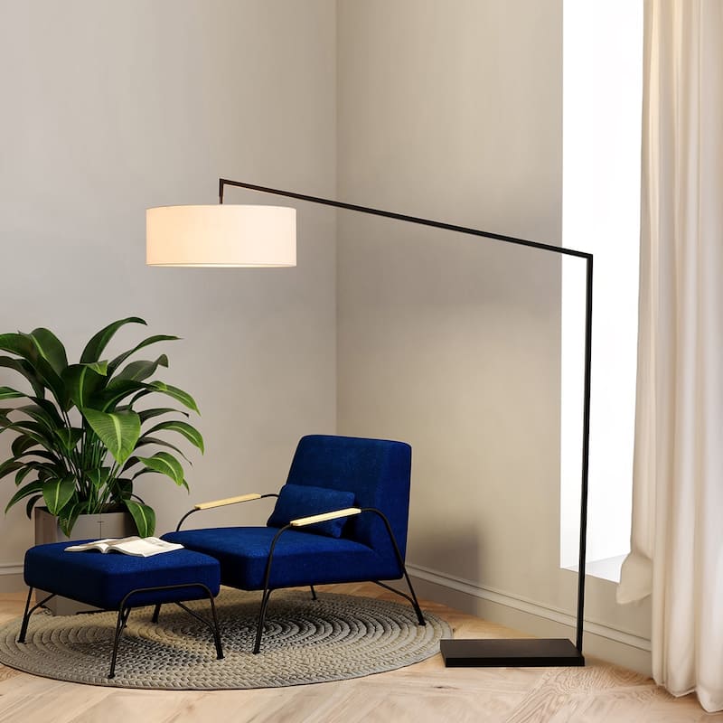 Stretch Arc Floor Lamp - 87", Matte Black, Step Switch, Rectangular marble base - Weathered Brass