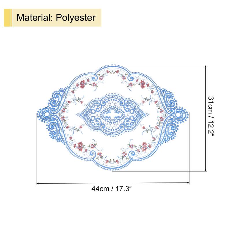 12x17in Retro Lace Placemat Oval French Crochet Doilies Coasters - Blue