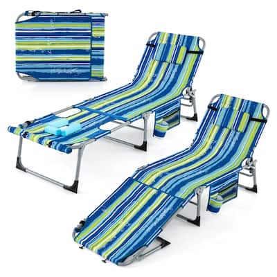 Gymax 2 PCS Folding Chaise Lounge Chair Sunbathing Recliner w/