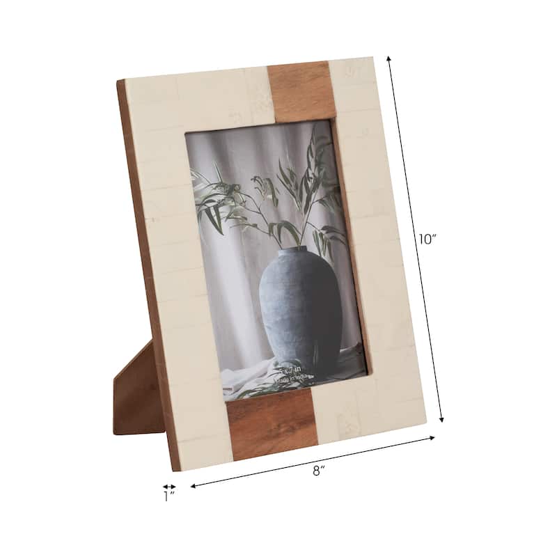 Sagebrook Home Neutral Resin Wood Ivory/Brown Stripe Rectangle Photo Frame