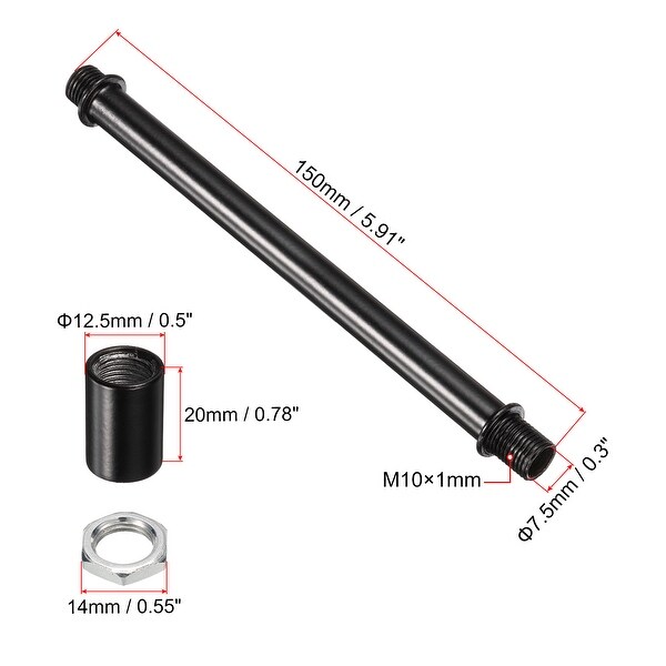 Stem Thread Rod 12 Inch Black Matte Light Fixture Stems Connectors 6-Pack M10 Threaded ...