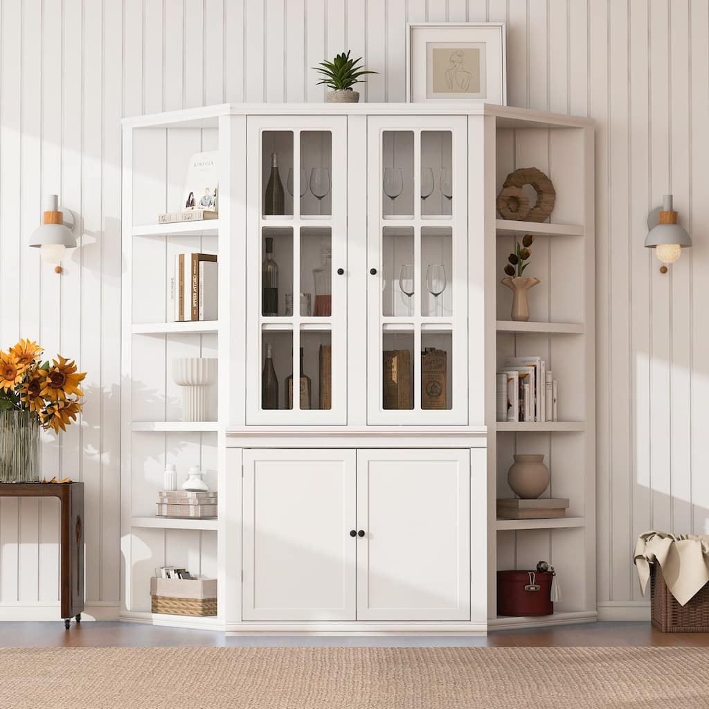 75.25in Tall Display Cabinet and Two Triangle Sided Bookshelves