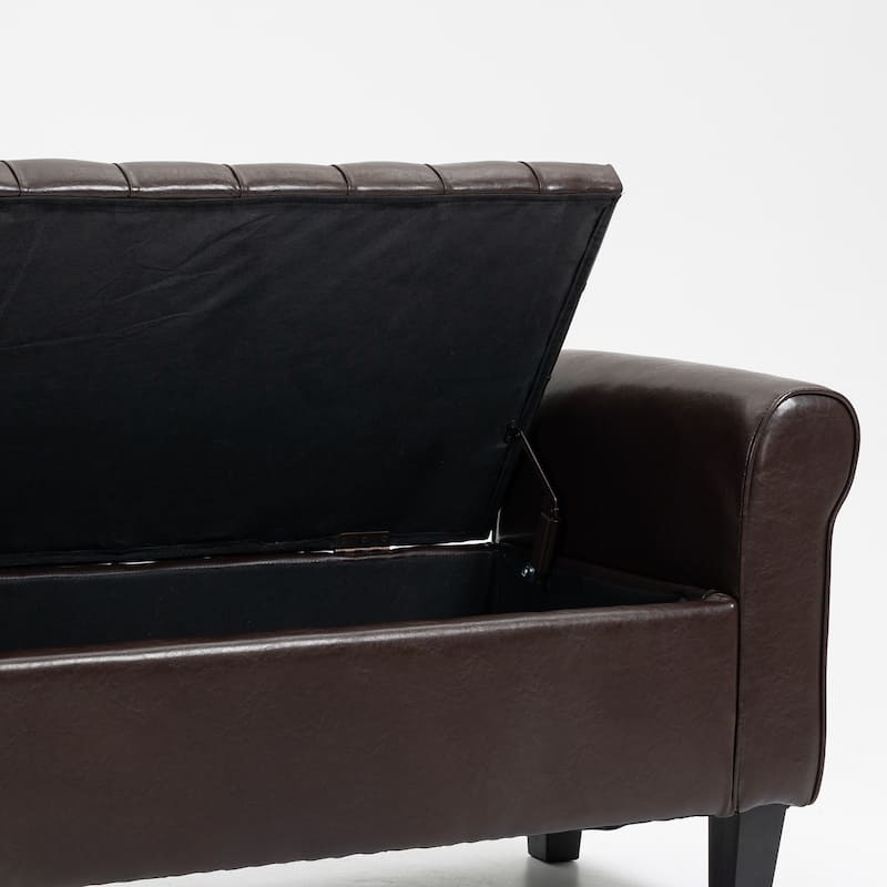 AVAWING Storage Ottoman Bench Leather Upholstered Ottoman with Arm