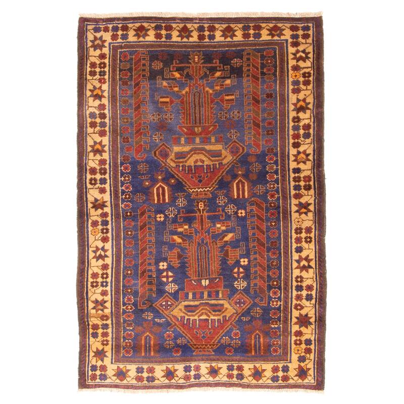 ECARPETGALLERY Hand-knotted Teimani Dark Navy Wool Rug - 3'1 x 4'6