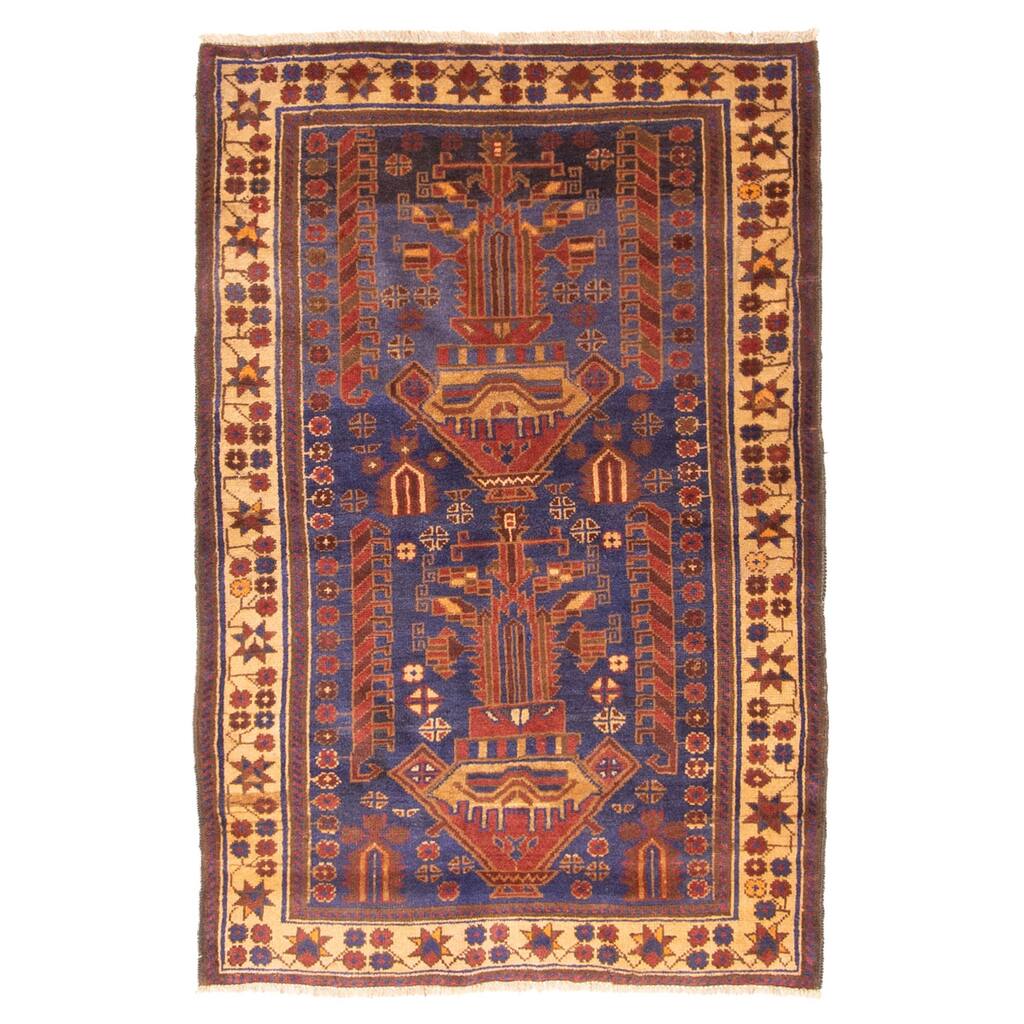 ECARPETGALLERY Hand-knotted Teimani Dark Navy Wool Rug - 3'1 x 4'6