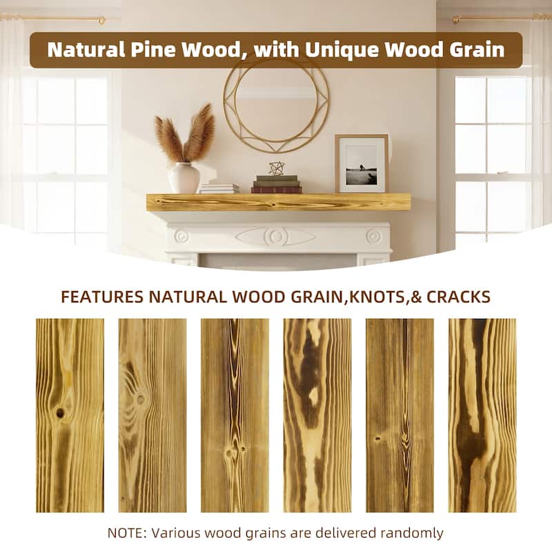 60" Fireplace Mantel, Rustic Fireplace Mantle Shelf with Invisible Brackets, Handcrafted Wood Floating Fireplace Mantel