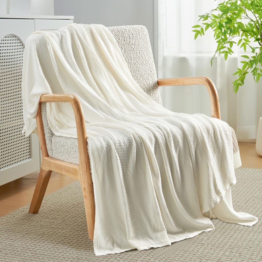 Lightweight Breathable Waffle Weave Knit Throw Blanket, Soft Cozy Woven Blanket Perfect for All Season