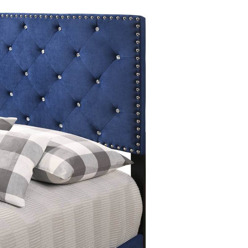 Velvet Upholstered Tufted Twin Panel Bed - 77" - Blue