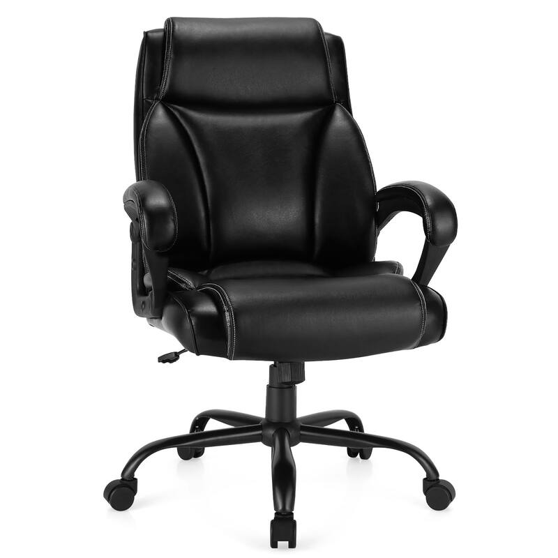Costway 400 LBS Big & Tall Leather Office Chair Adjustable High Back - See Details - Black