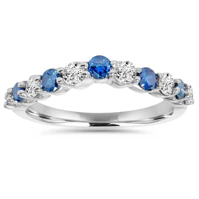 .85CT Blue & White Diamond Curved Wedding Ring White Gold