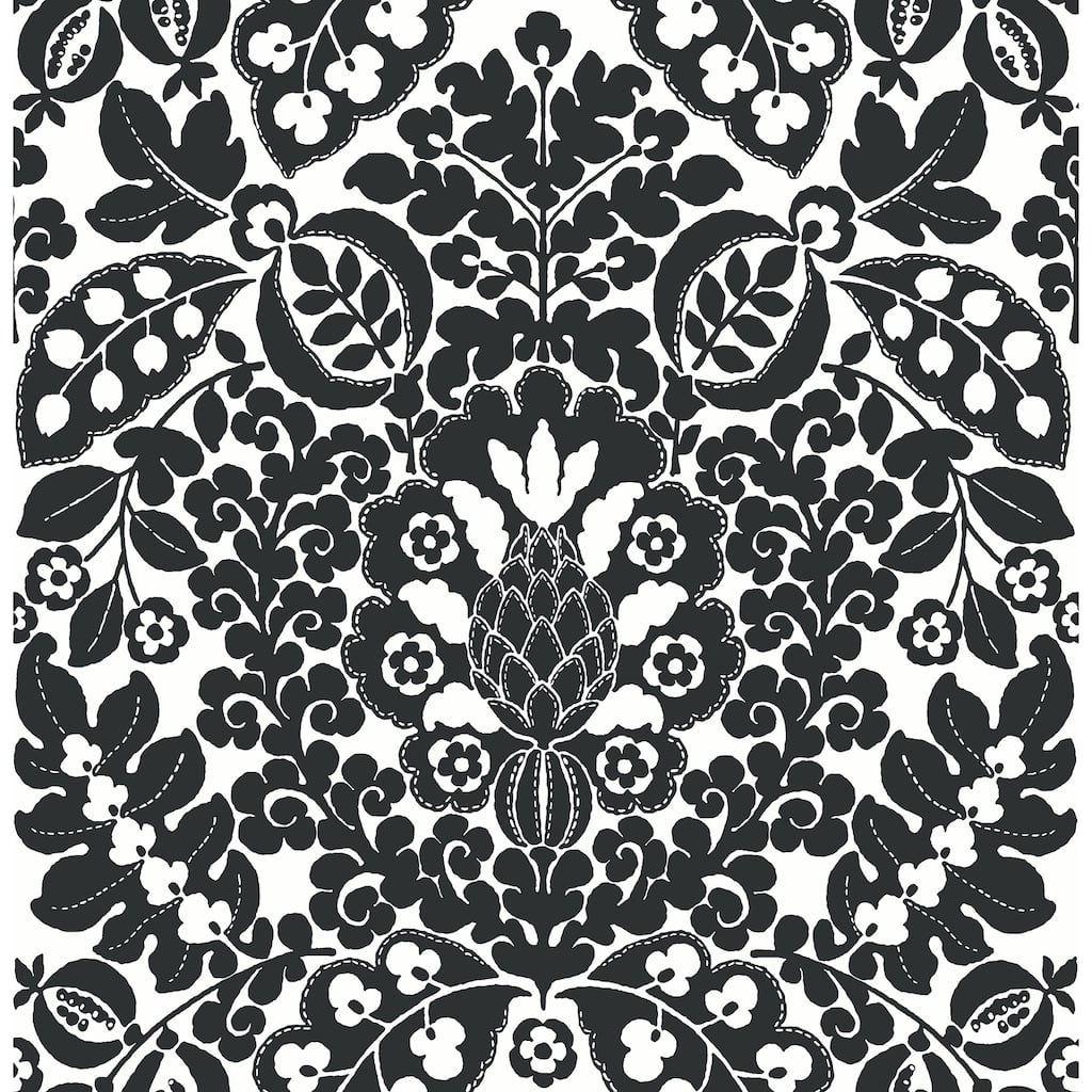 A-Street Prints Marni Black Fruit Damask Wallpaper