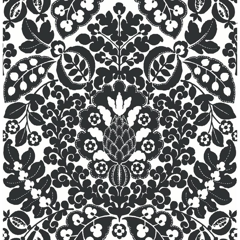 A-Street Prints Marni Black Fruit Damask Wallpaper