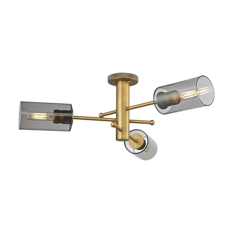 Innovations Lighting Crown Point - 3 Light 7" Flush Mount - Brushed Brass/Light Smoke