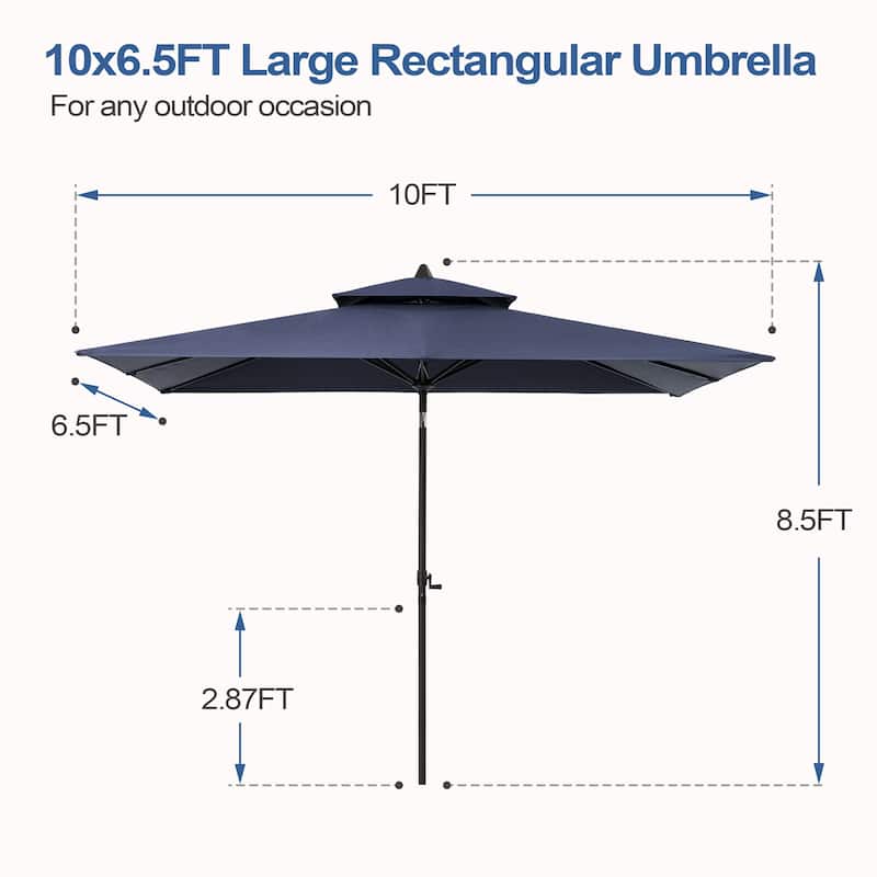Pellebant 10 x 6.5 Ft Market Umbrella with Double Top, Base Not Included