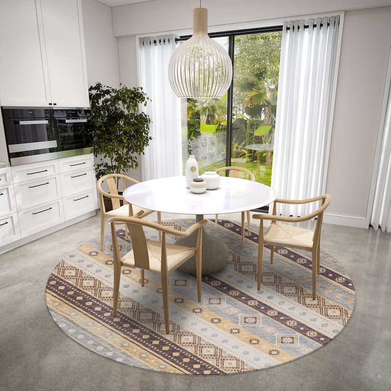 Addison Indoor/ Outdoor Yuma Southwest Boho Washable Rug - 8' x 8' - Gilded