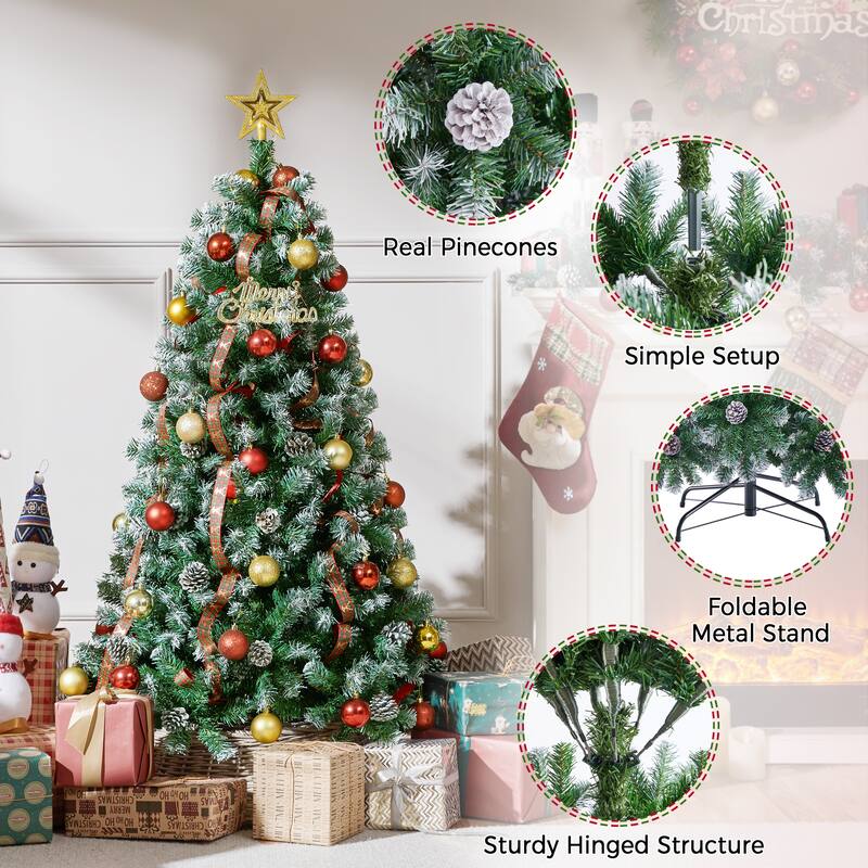 Yaheetech 4.5FT/6FT/7.5FT Pre-decorated Frosted Artificial Christmas Tree