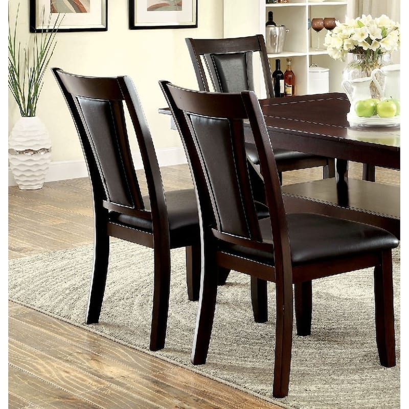 Set of 2 Side Chairs Dark Cherry and Solid wood Chair Padded Leatherette Upholstered Seat Kitchen Dining Room Furniture