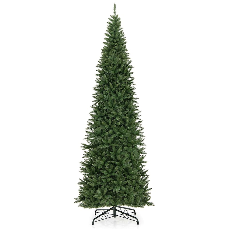 Prelit Pencil Christmas Artificial Xmas Tree Holiday Decoration Tree - Green