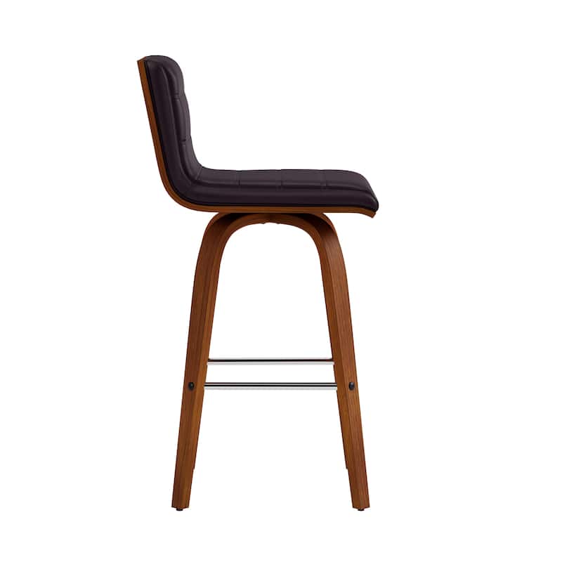 Skara Mid-Century Swivel Counter Stool, Upholstered Counter Height Chair with Bentwood Legs