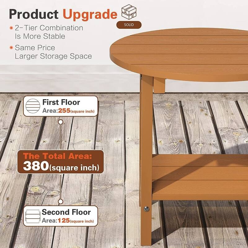 WINSOON All Weather HIPS Outdoor Round 2-Tier Outdoor Side Tables Adirondack Tables