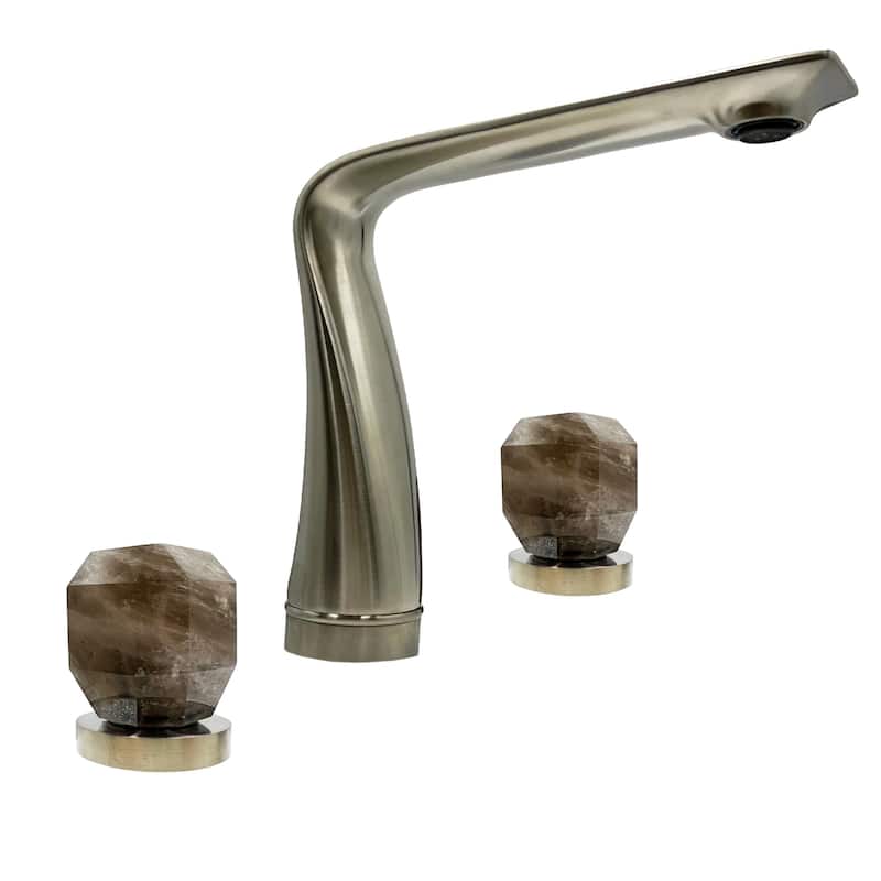 Modern Widespread 3 Hole, 2-handle Bathroom Faucet with Dark Rock Crystal Handles - Brushed Nickel