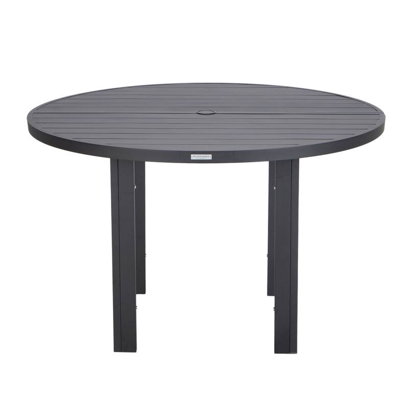 Chelsea 5-Piece Aluminum Outdoor Dining Set 48 in. Round Table and 4 Dining Armchair w/ Cushions