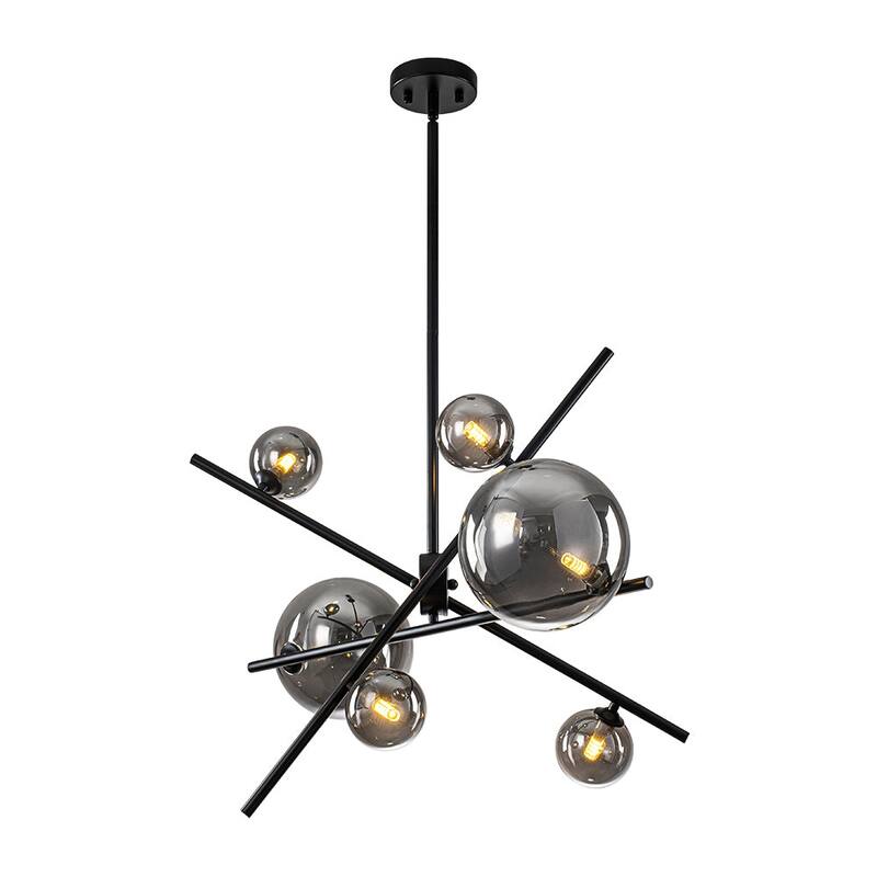 Sleek Modern 6-Light Linear Smoked Glass Mobile Chandelier - 29.9 in