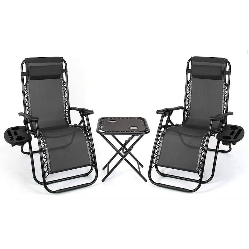 Homall Zero Gravity Chairs Outdoor Folding Recliners Adjustable Lawn Patio Lounge Chair with Side Table and Cup Holders - Black