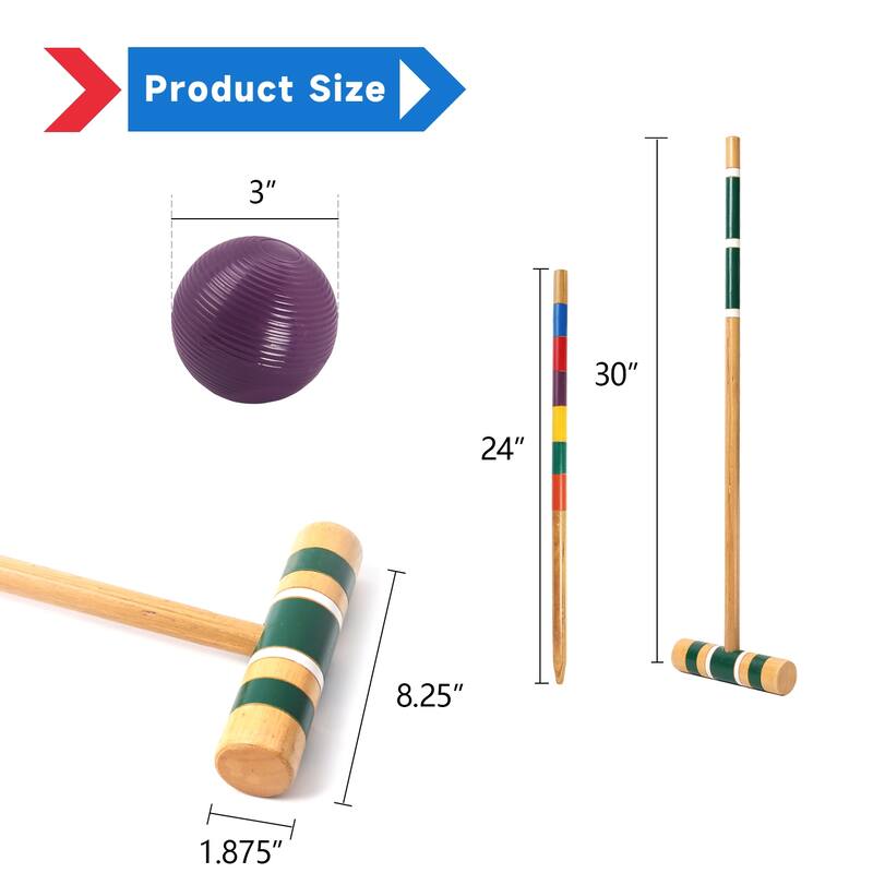 GSE™ Classic 6-Player Croquet Set with 6 Mallets & Croquet Balls, 9 Wickets, 2 Stakes and a Carrying Case - Croquet Set