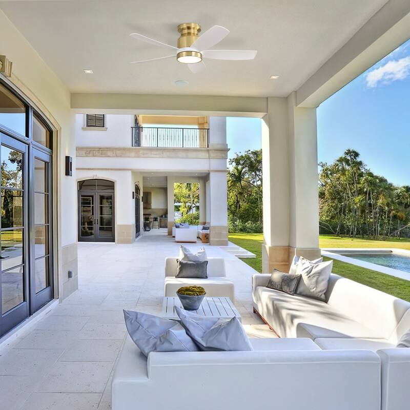 42 Inch Flush Mount Ceiling Fans with LED Light 22W and Remote Control 5 ABS Fan Blades for Bedroom Dining Room - Gold