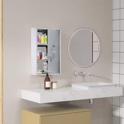 Locking Wall Cabinet with 3 Tier Shelves, Stainless Steel Frame and Glass Door, Lockable with 2 Keys, Silver, 12" x 20"