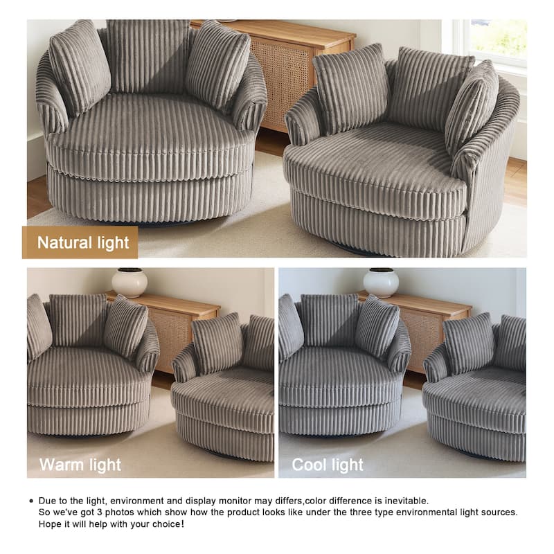 Oversized 43" W Corduroy Slipcovered Swivel Barrel Chair with Pillows Set of 2
