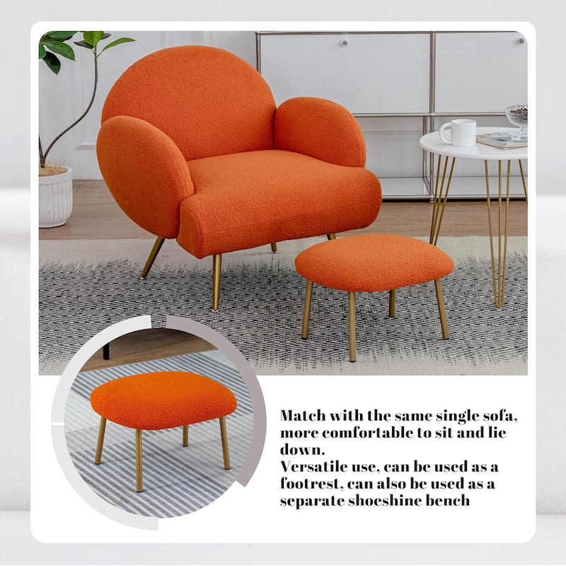 XINMICS Round Boucle Upholstered accent chair ottoman