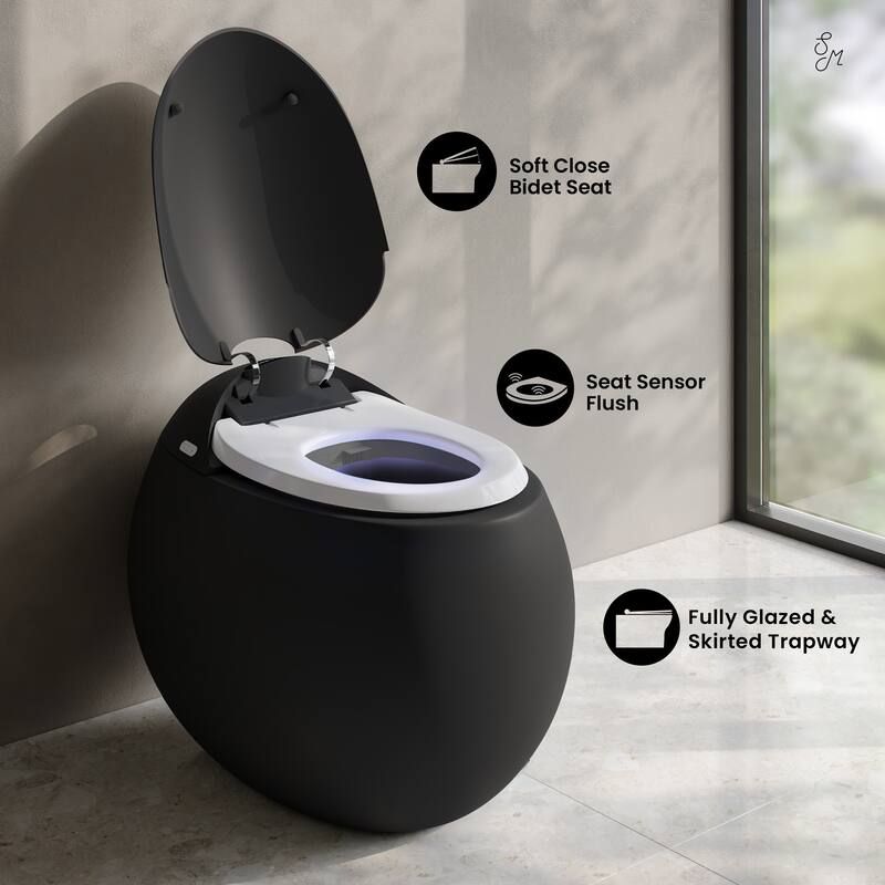 Plaisir Smart One-Piece 1.28 Gpf Single Flush Toilet In Matte Black