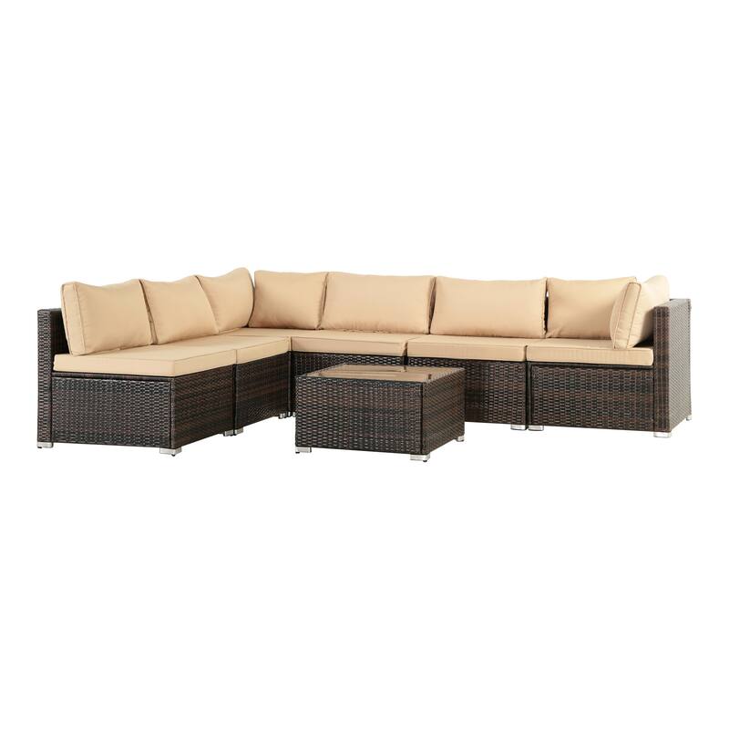 7-Piece Wicker Patio Conversation Set with Cushions