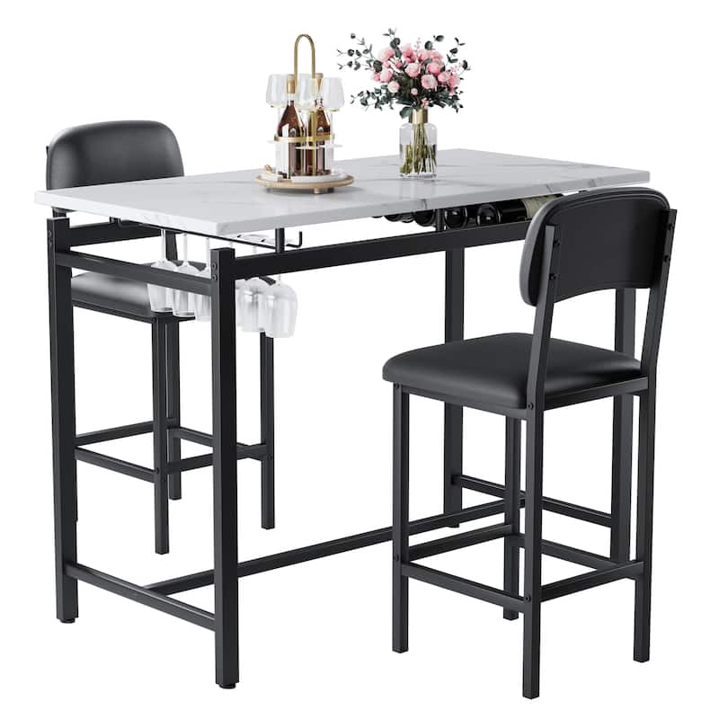 Corner Table Set Bar Table & Chairs Set Kitchen Table Set with Black Upholstered Chairs for Breakfast Nook