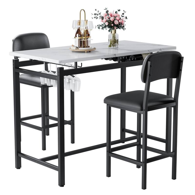 Modern 3-Piece Dining Set with Rectangular Table & 2 Upholstered Chairs