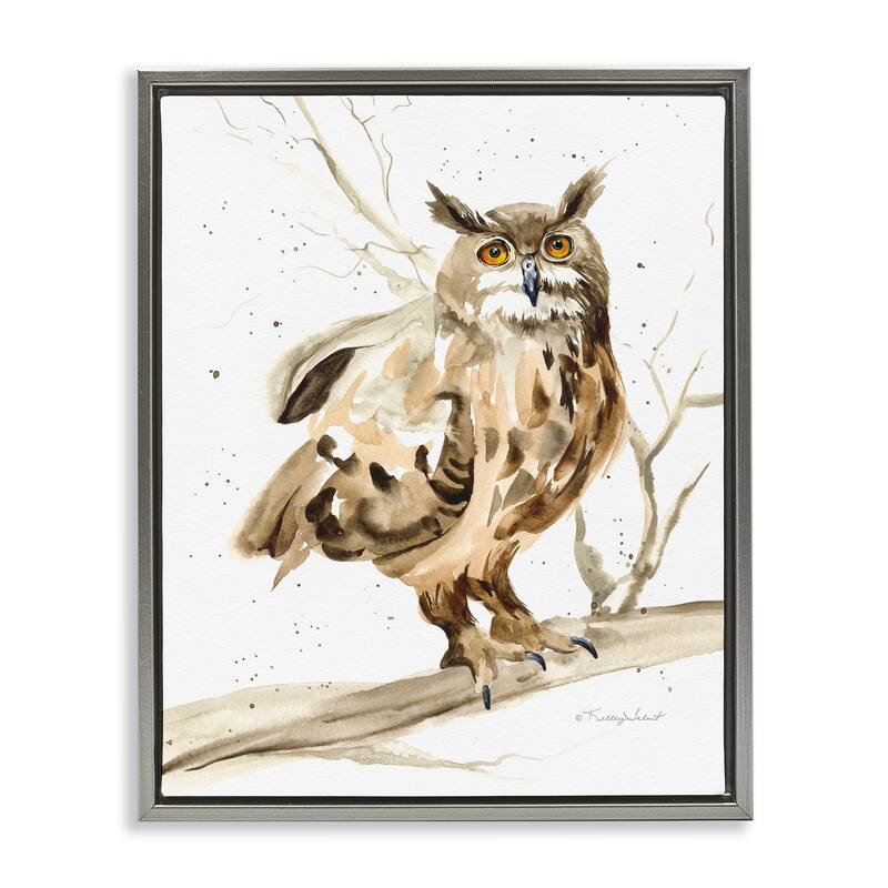 Stupell Owl Perched in Tree Framed Floater Canvas Wall Art Design by Kelley Talent