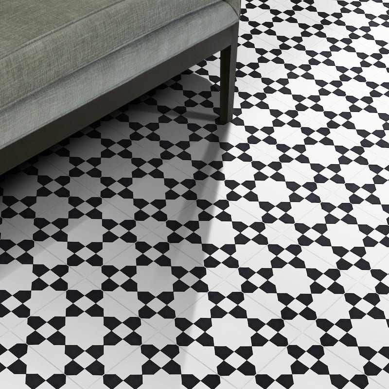 Handmade Martil in White and Black Tile, Pack of 12 (Morocco)