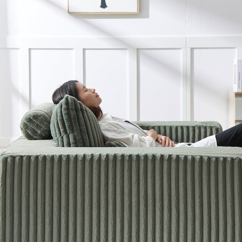 Roomfitters 62.5" Modern Corduroy Lounge Chair with Removable Ottoman, Stylish Sleeper Sofa with Pillows, for Living Room