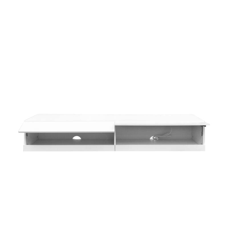 Roomfitters 80-Inch Floating TV Stand, Wall Mounted Entertainment Center with LED Lighting and Charging Station