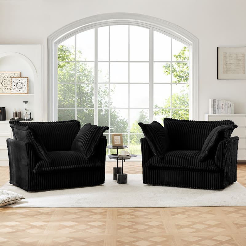 Leisure Armchair with Removable Covers, Accent Chair with Deep Seat, Lounge Chair with High Back Pillows, Set of 2