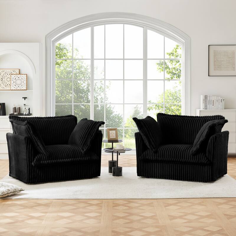 Living Room Chairs Set of 2, Oversized Reading Chair, Corduroy Upholstered Armchair with Deep Seat for Bedroom Reading Spaces