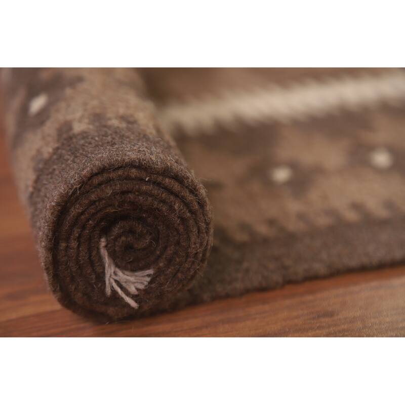 Hand Woven Oriental 100% Wool Carpet Southwestern Geometric Brown Kilim Area Rug - 9' 8'' X 6' 9''