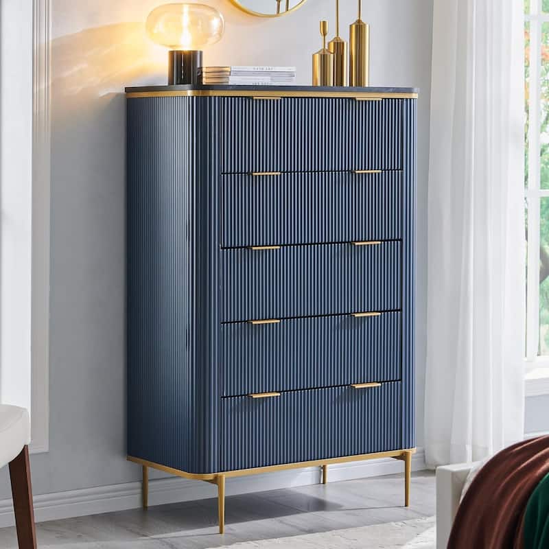 Modern Fluted 5 Drawers Dresser for Bedroom, Dresser Chest of Drawers