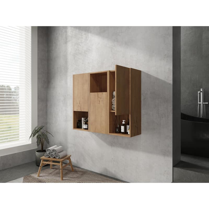 Wall Mounted Bathroom Side Cabinet with Reversible Door, Floating Storage Cabinet with Open Shelves