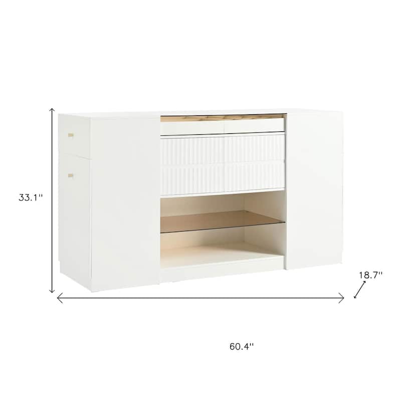 HomeRoots 33" White Wood And Glass Six Drawer Island Vanity Dresser