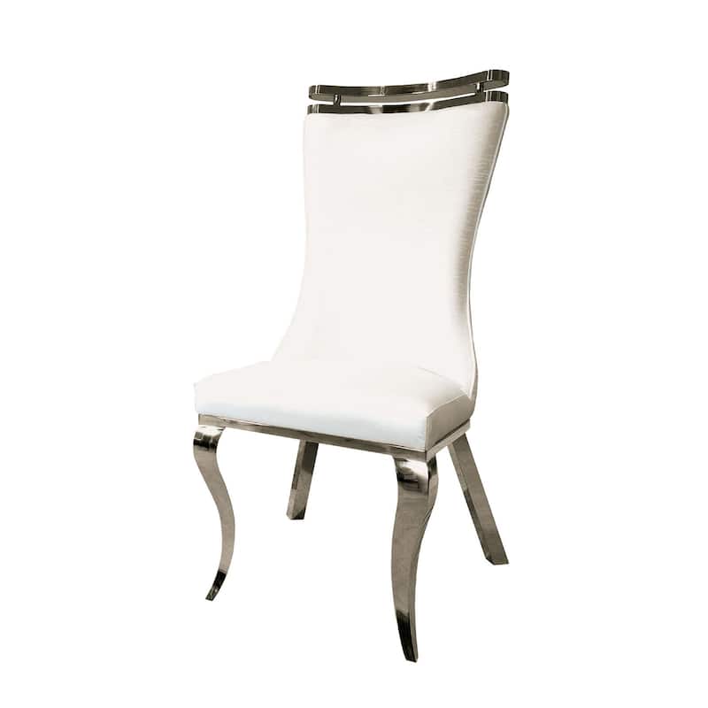 Bedy Dining Side Chair Set of 2, Textured White Velvet, Silver Saber Legs