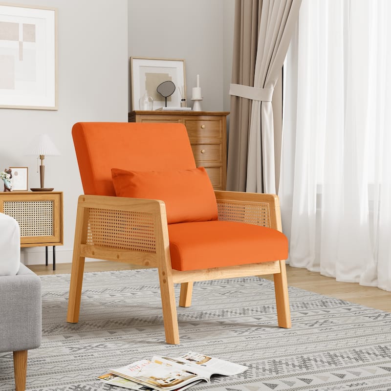 Homall Accent Chair Modern Upholstered Arm Chair with Solid Wood Frame and Pillow, Orange